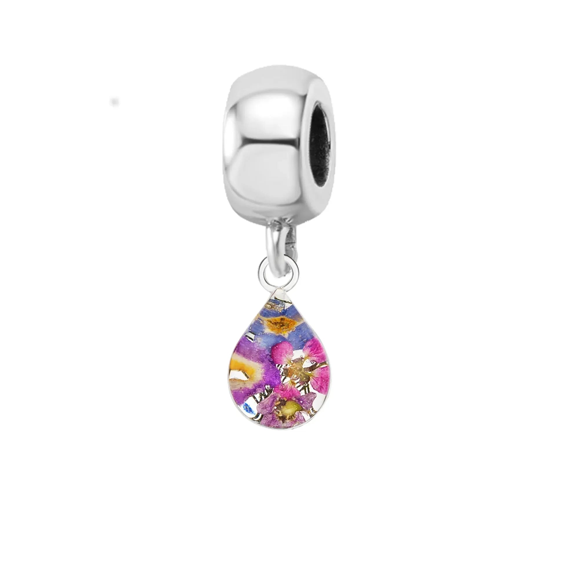 Pendentif artisanal en vraie fleur | Argent sterling | Convient à la plupart des bracelets à breloques populaires