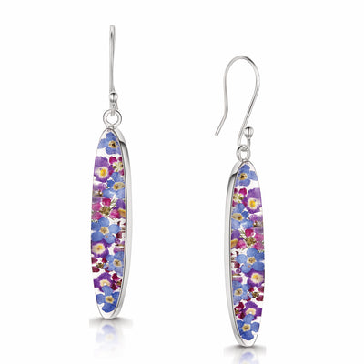 Long Oval Real Flower Earrings in Sterling Silver – Handmade by Shrieking Violet®