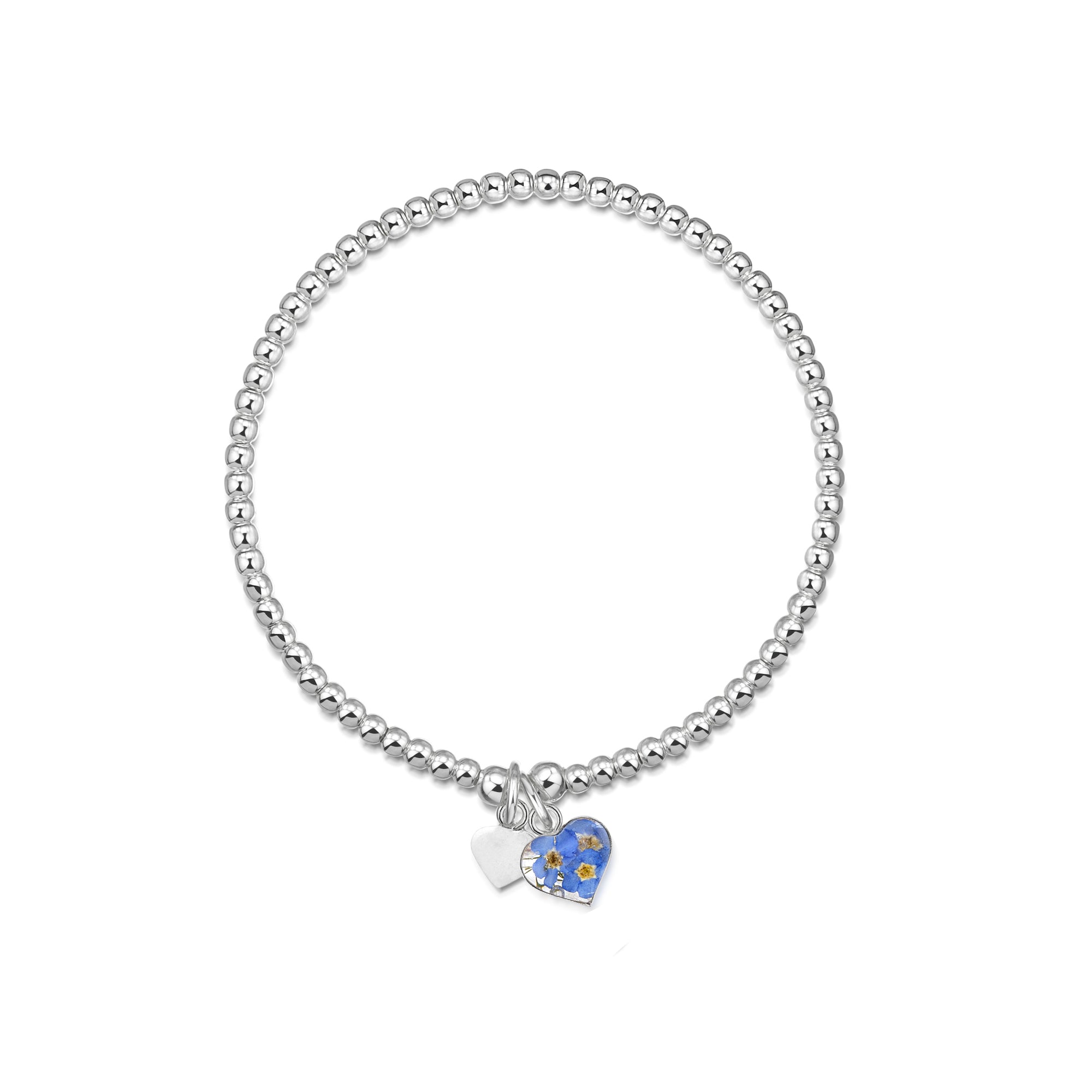 Pulsera Elástica de Cuentas con Dije de Corazón de Plata Nomeolvides
