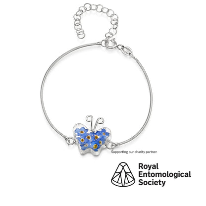 Bracelet serpent en argent sterling avec breloque fleur - Myosotis - Papillon