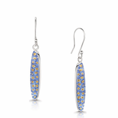 Forget-Me-Not Long Drop Earrings in Sterling Silver – Handmade with Real Flowers