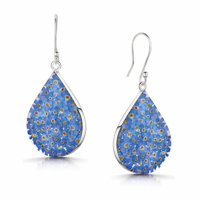 Forget-Me-Not Teardrop Earrings in Sterling Silver – Handmade with Real Flowers