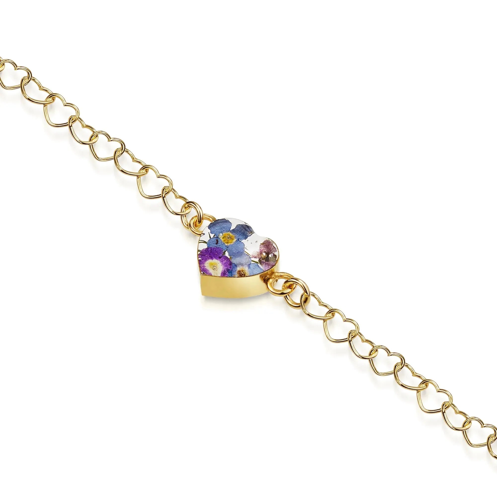 Bracciale a catena con cuori placcato oro con ciondolo a fiore - Purple Haze - Cuore