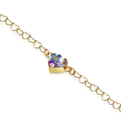 Bracciale a catena con cuori placcato oro con ciondolo a fiore - Purple Haze - Cuore