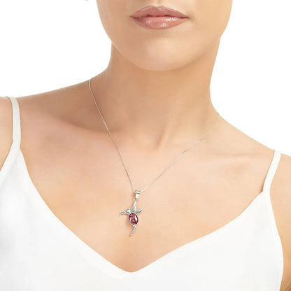 Collar de colibrí de plata de ley con flores de brezo auténticas