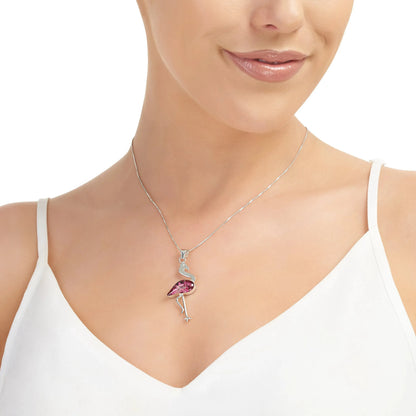 Collar Flamingo de Shrieking Violet® Colgante de plata esterlina con brezo rosa. Joyas hechas a mano con flores reales