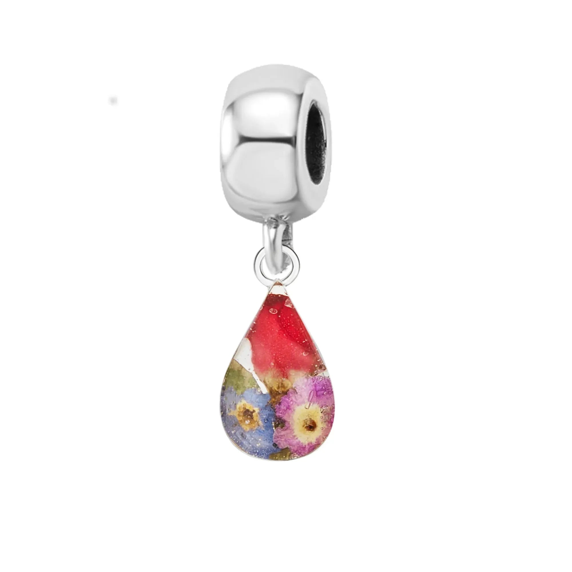 Pendentif artisanal en vraie fleur | Argent sterling | Convient à la plupart des bracelets à breloques populaires