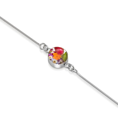 Sterling Silver Snake Chain Bracelet with Real Flowers – Handmade Botanical Jewelry
