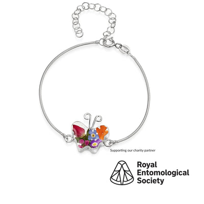 Sterling silver snake bracelet with flower charm - Mixed - Butterfly