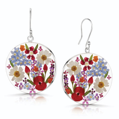 Pendientes de flores mixtas en plata de ley, hechos a mano con flores auténticas.