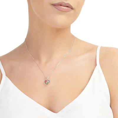 纯银心形吊坠，内含真实勿忘我花和迷你玫瑰