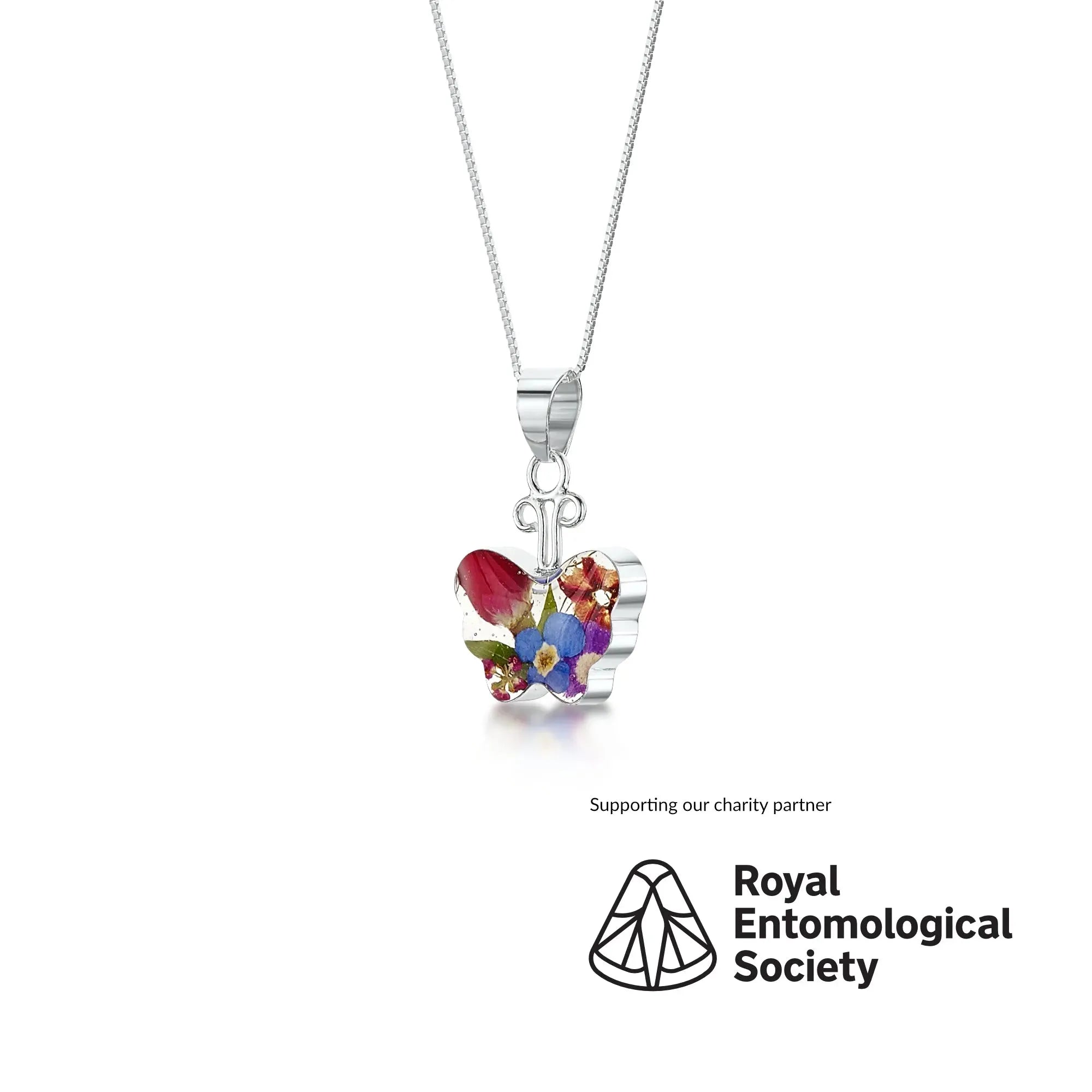 Butterfly necklace with real flowers by Shrieking Violet®