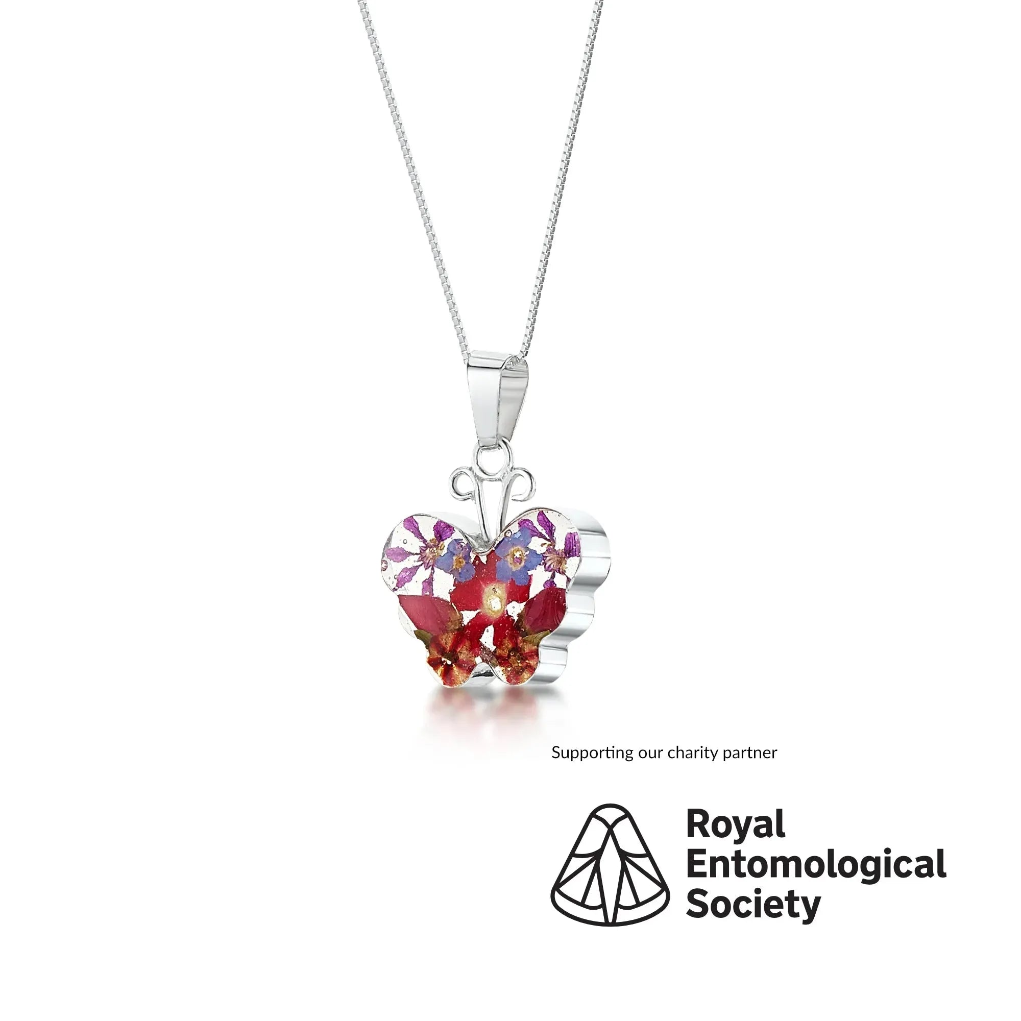 Echte Bloem Vlinder Hanger Ketting - Handgemaakte Sieraden van Zilver