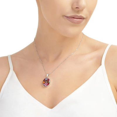 Colar de flores reais. Pingente oval em prata esterlina para jardineiro, florista e amantes da natureza