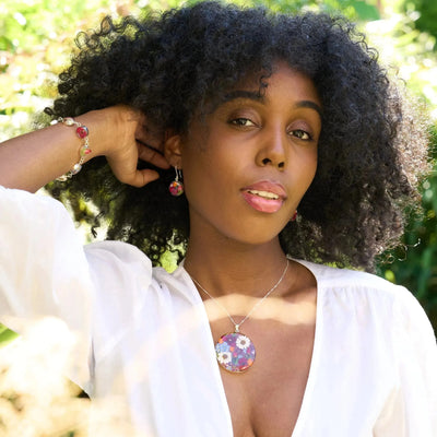 Pendientes Plata - Flores Mixtas - Luna Llena (redondos)