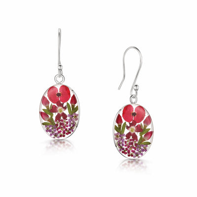 Bohemia Oval Drop Earrings in Sterling Silver – Handmade with Real Flowers