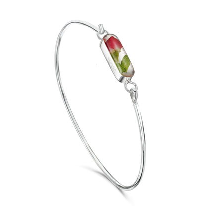 纯银微型玫瑰手镯，带真玫瑰花蕾 | 情人节礼物