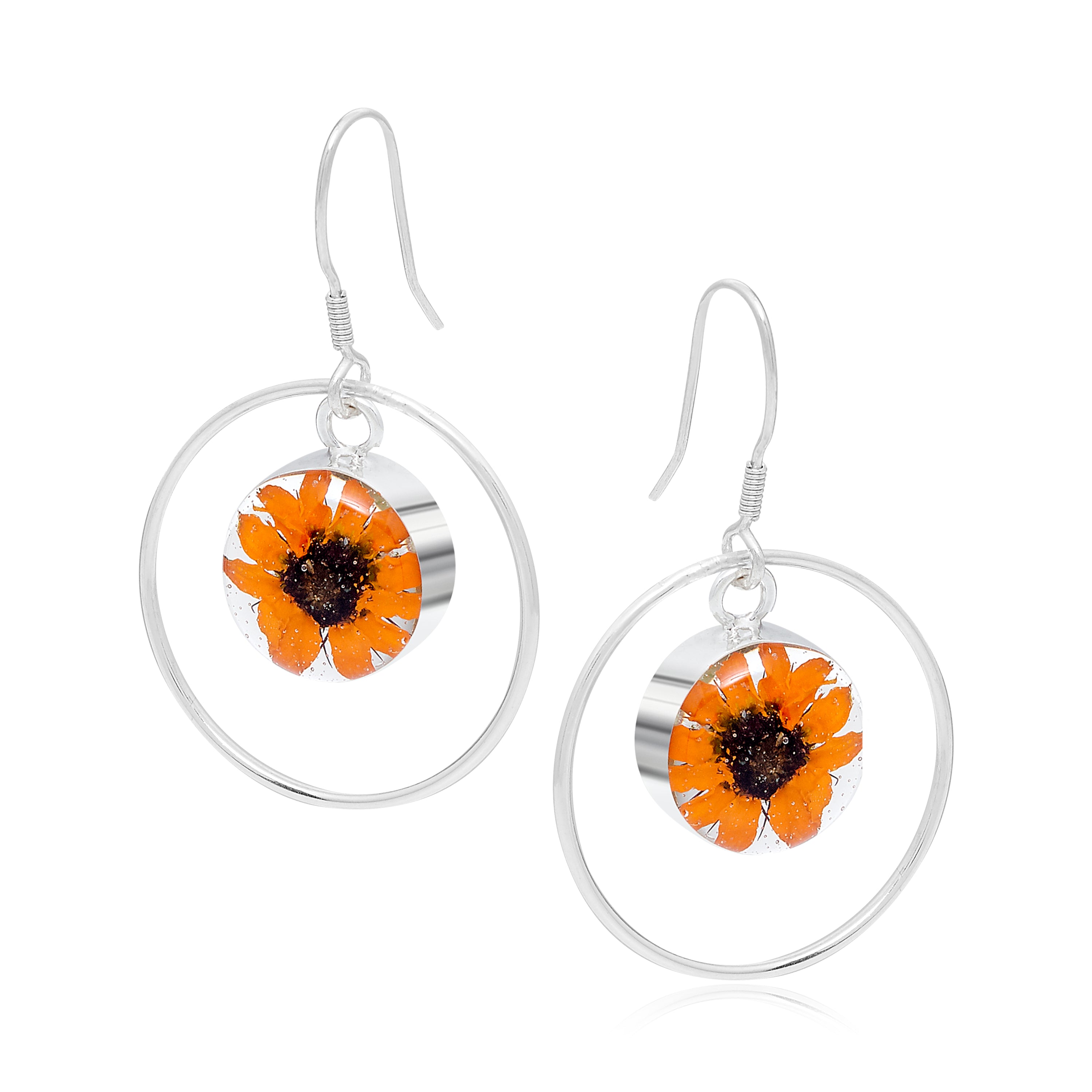Orecchini girasole in argento sterling con contorno rotondo