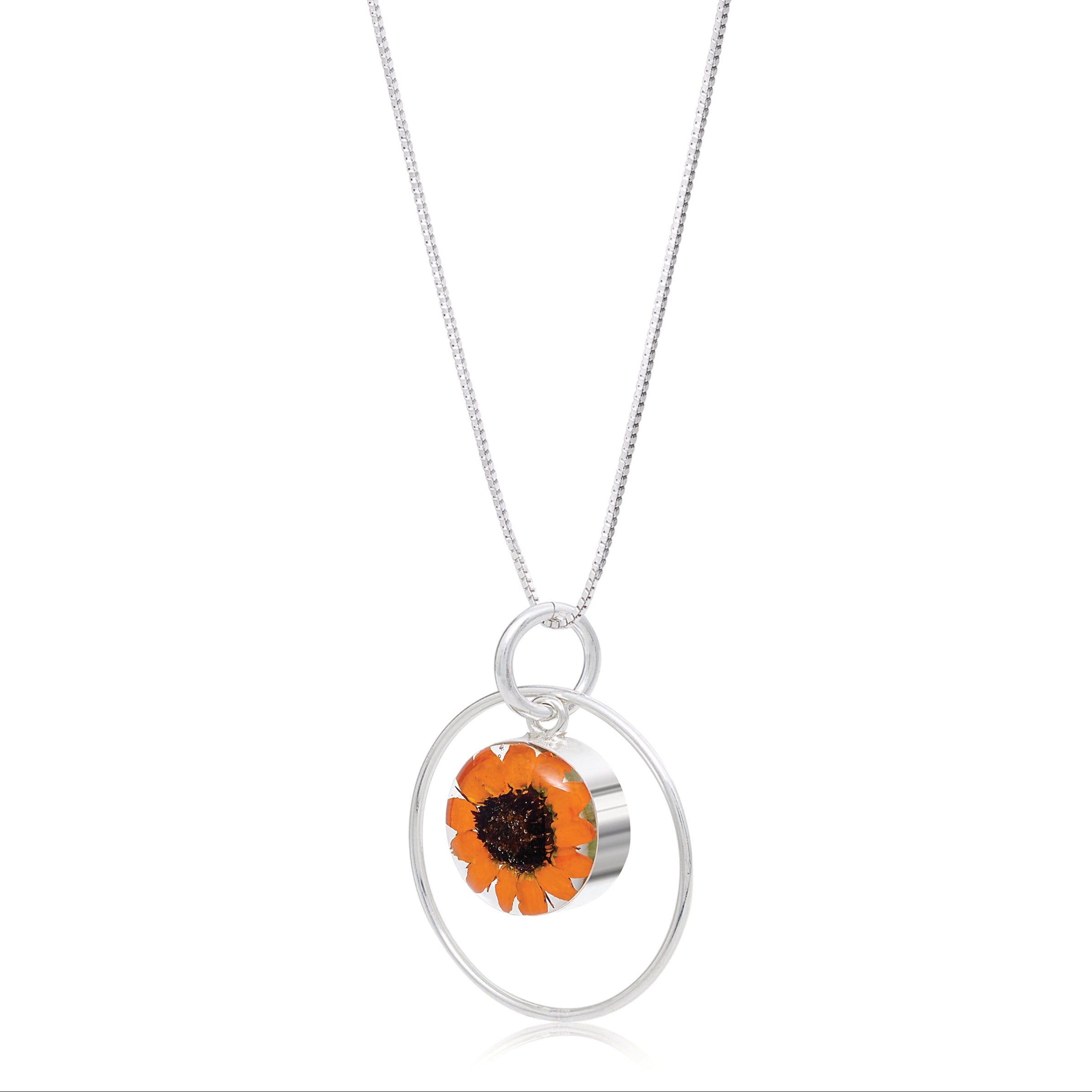 Collana con ciondolo girasole in argento sterling rotondo con contorno
