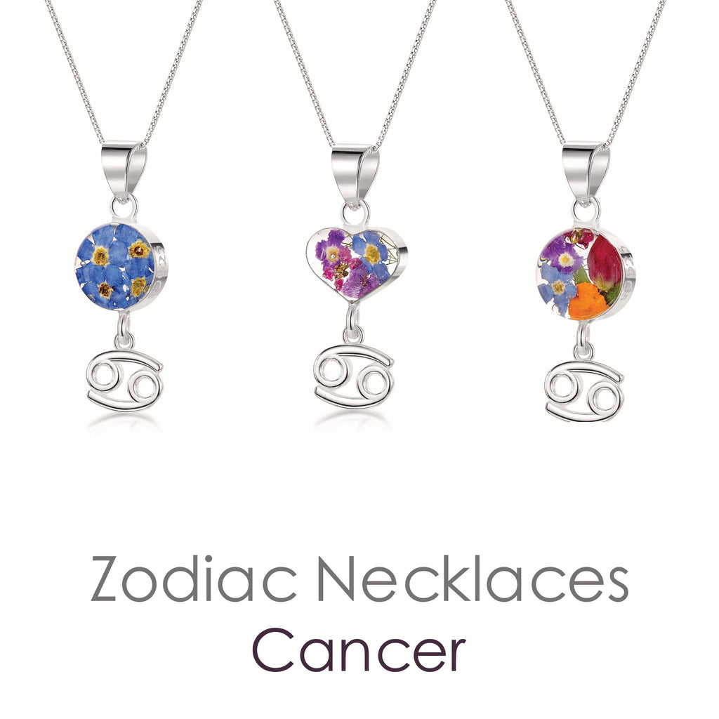 Cancer Zodiac charm Necklace - Sterling silver pendant handmade with real flowers. More Options...