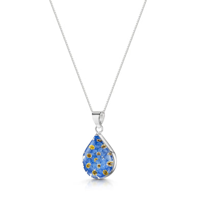 Silver Pendant Necklace - Forget-me-not - Teardrop medium