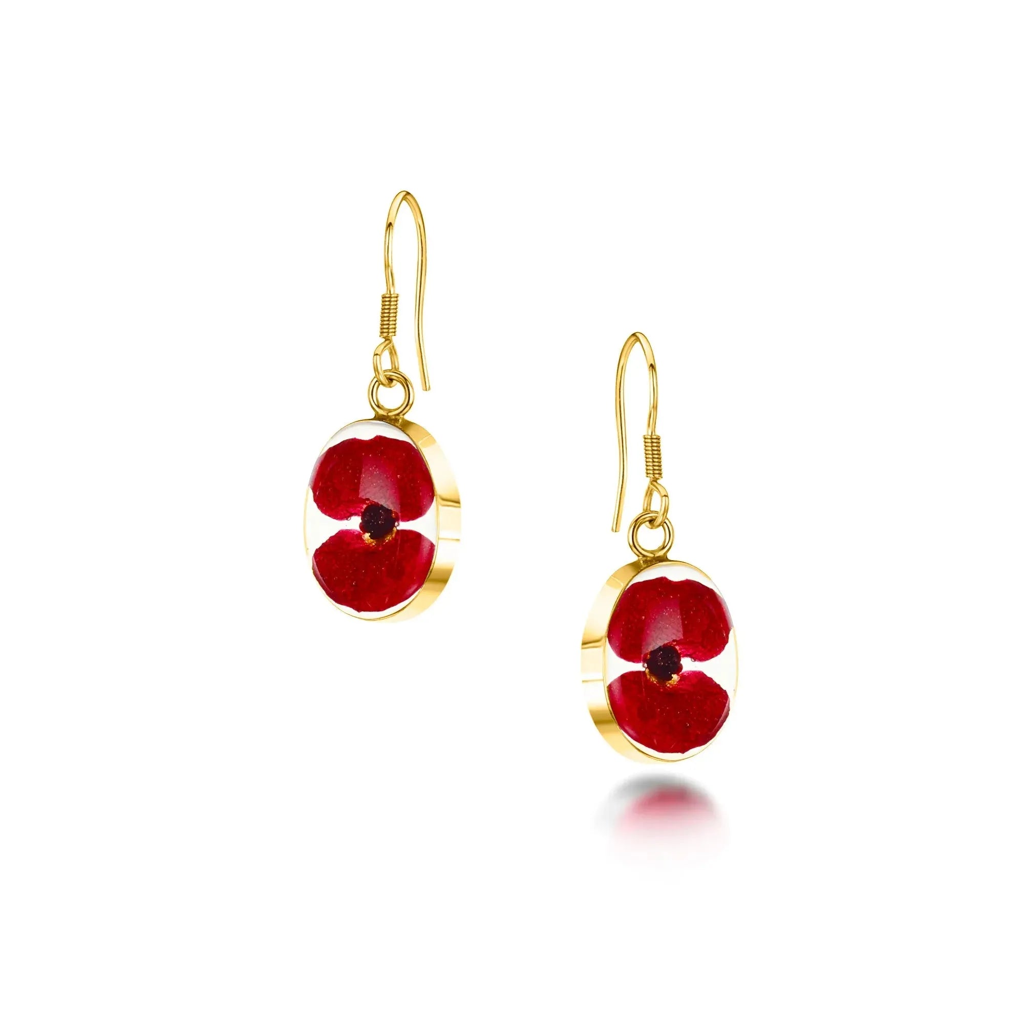 Boucles d'oreilles Poppy par Shrieking Violet® Boucles d'oreilles pendantes ovales en argent sterling avec de petites fleurs