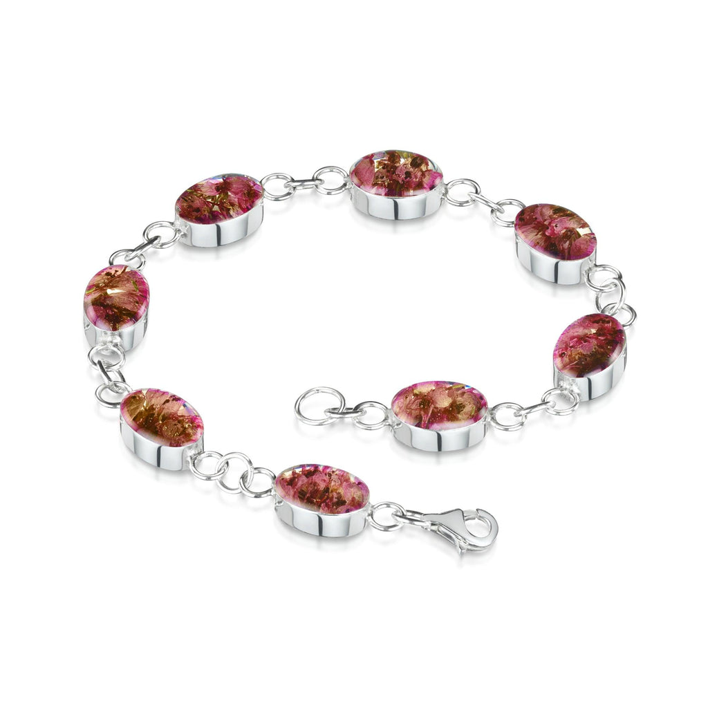 Heather bracelet by Shrieking Violet® Sterling silver oval links bracelet handmade with real pink heather pressed flowers - Funky jewellery gift