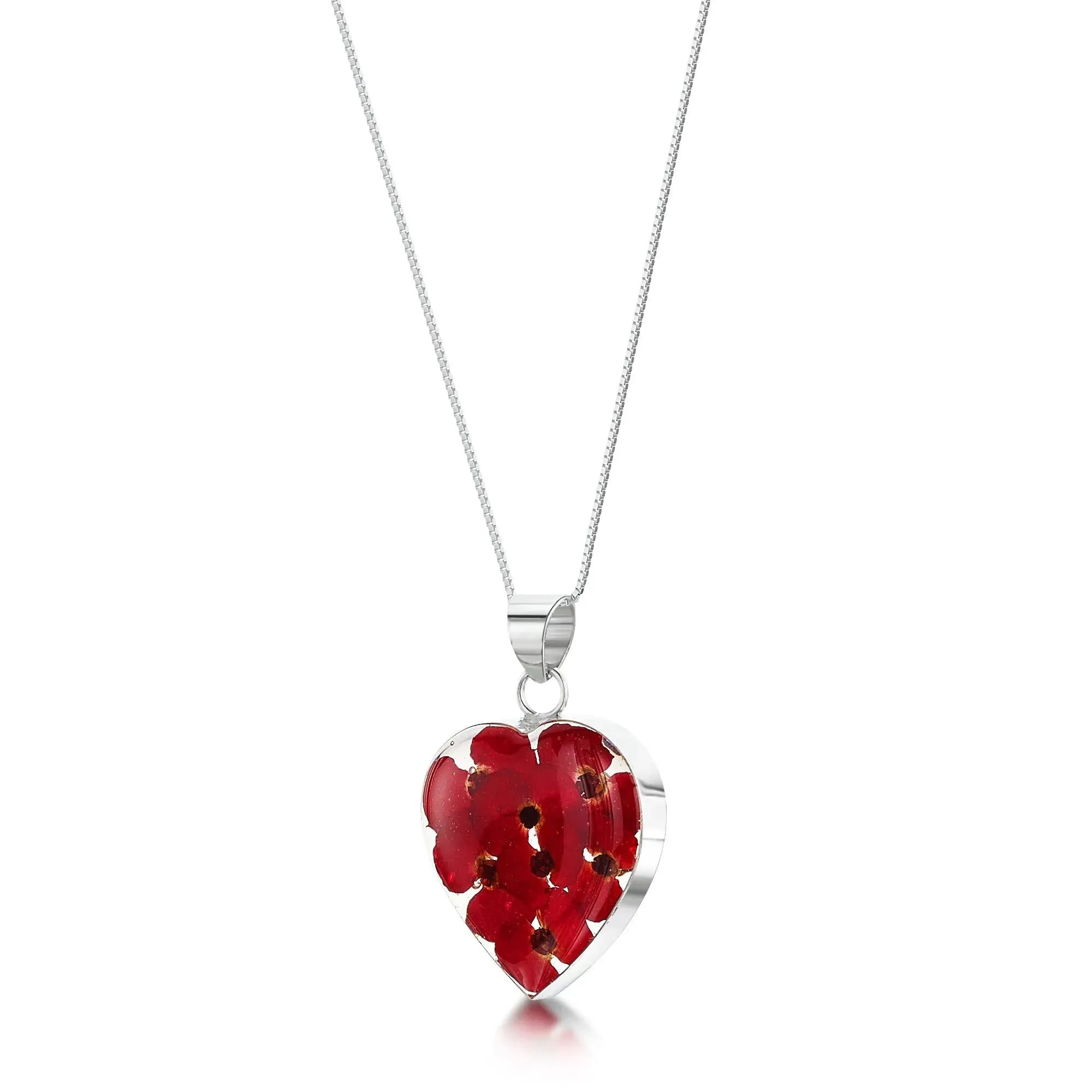 Collar de corazón de amapola de Shrieking Violet® Colgante de plata esterlina hecho a mano con flores reales.