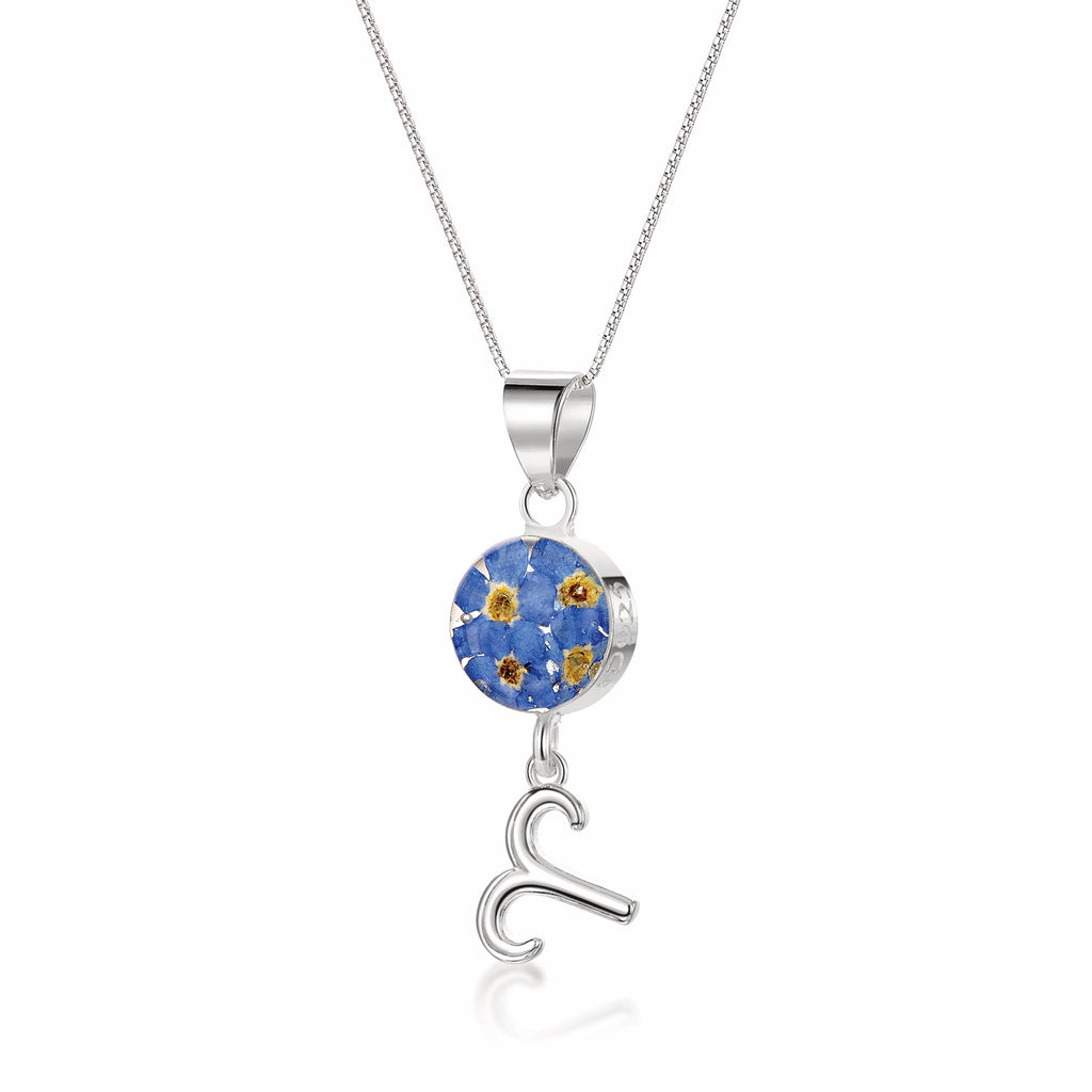 Aries Necklace - Sterling silver pendant with real flowers & a zodiac charm. More Options...