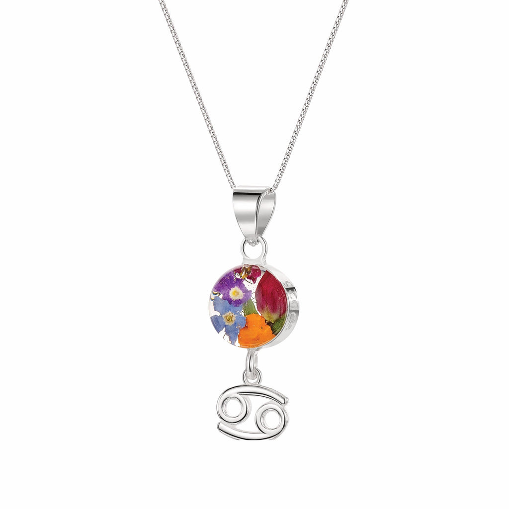 Cancer Zodiac charm Necklace - Sterling silver pendant handmade with real flowers. More Options...