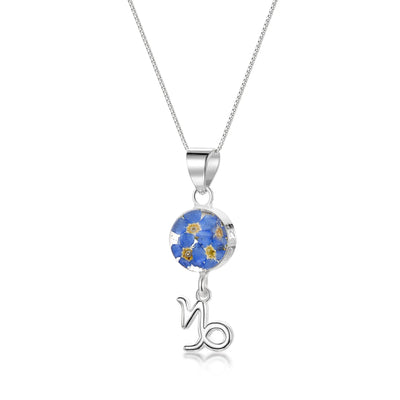 Capricorn Necklace - Sterling silver pendant with real flowers & a zodiac charm. More Options...