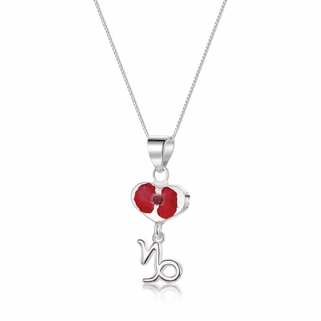 Capricorn Necklace - Sterling silver pendant with real flowers & a zodiac charm. More Options...