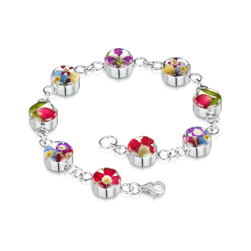 Flower jewellery by Shrieking Violet® Sterling silver bracelet handmade with real flowers - Mixed flowers - Ideal gift for mum or nan.