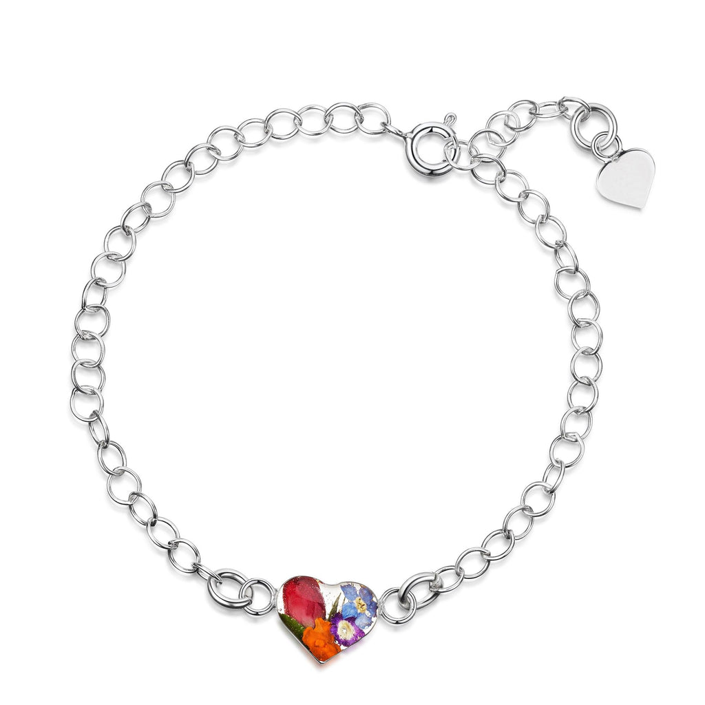 Flower jewellery by Shrieking Violet Sterling Silver link chain bracelet with real flowers - Round