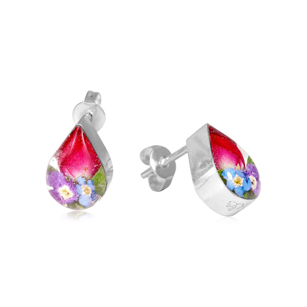 Flower stud earrings by Shrieking Violet® Sterling silver teardrop stud earrings handmade with real flowers. jewellery gifts for her