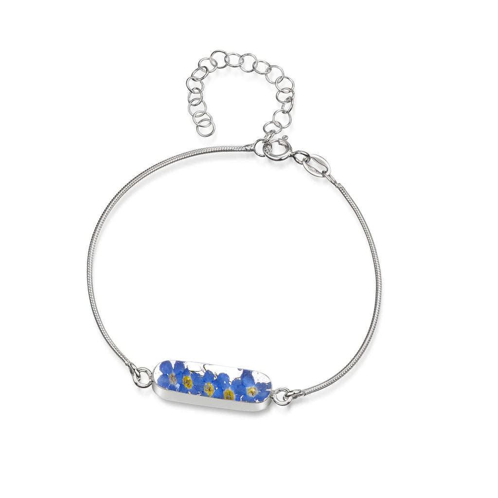 Forget-me-not bracelet | Sterling silver snake bracelet with real flowers | Leela collection