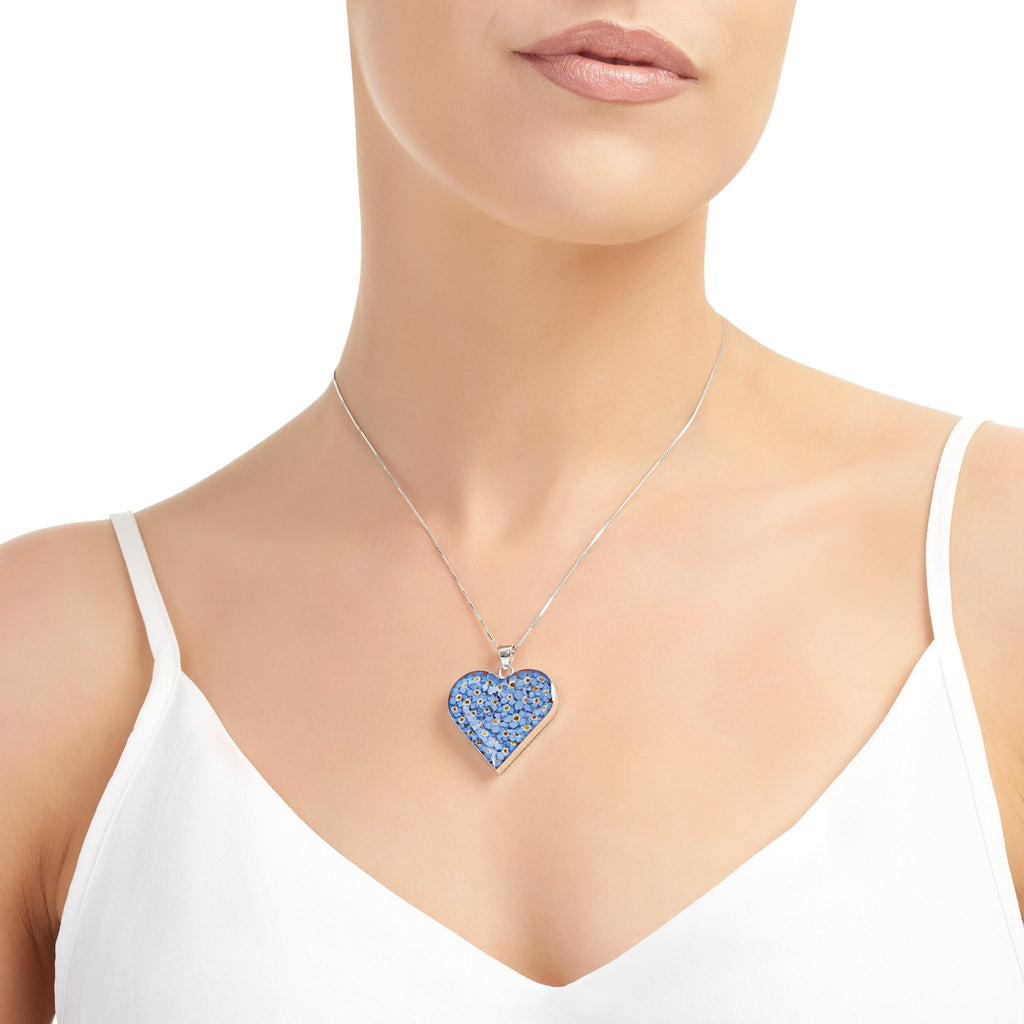 Forget-me-not heart necklace by Shrieking Violet® Sterling silver heart filled with real forget-me-not flowers. Mothers day jewellery gift