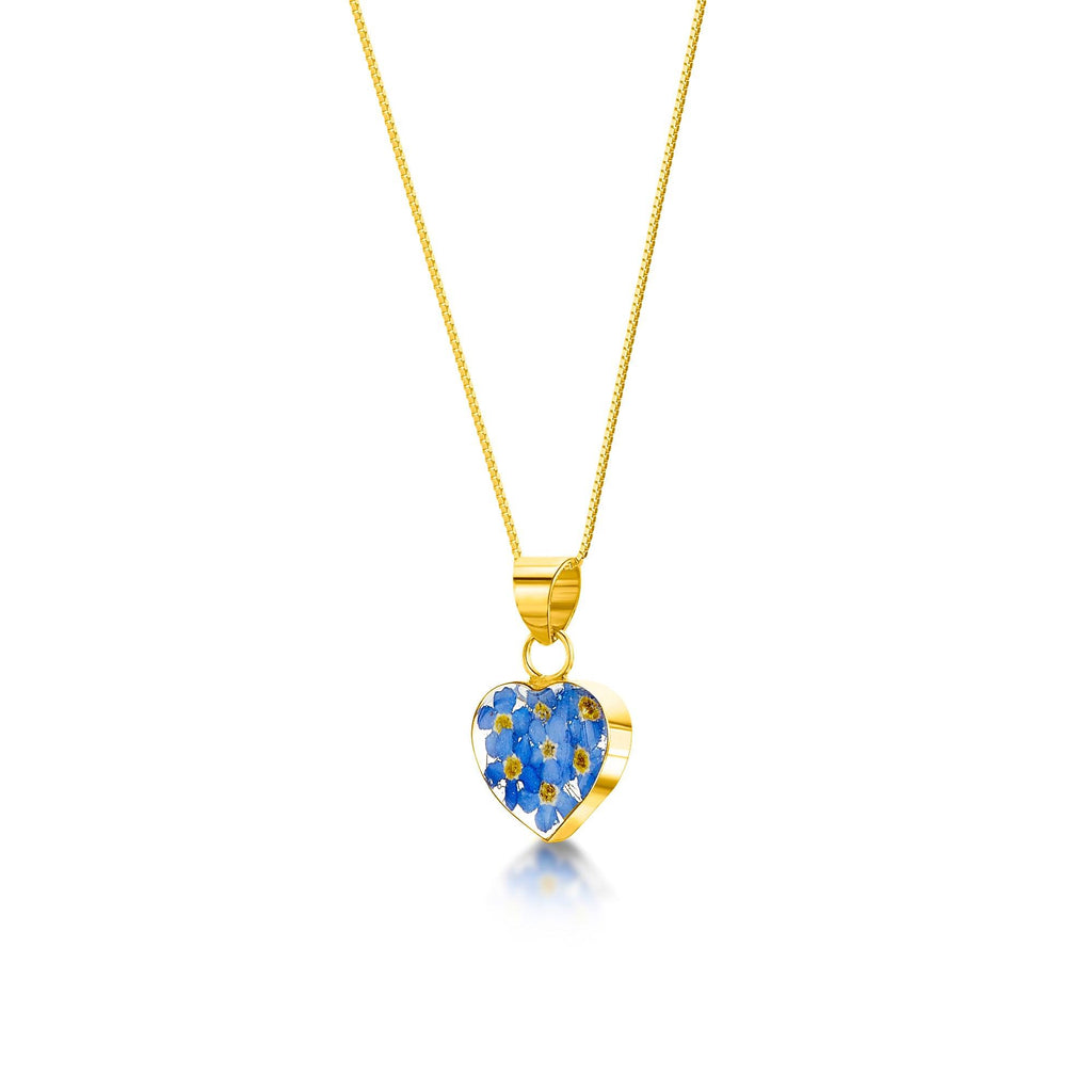 Forget-me-not necklace by Shrieking Violet® Gold-plated sterling silver heart pendant with real forget me not flowers. Thoughtful gift for mother day