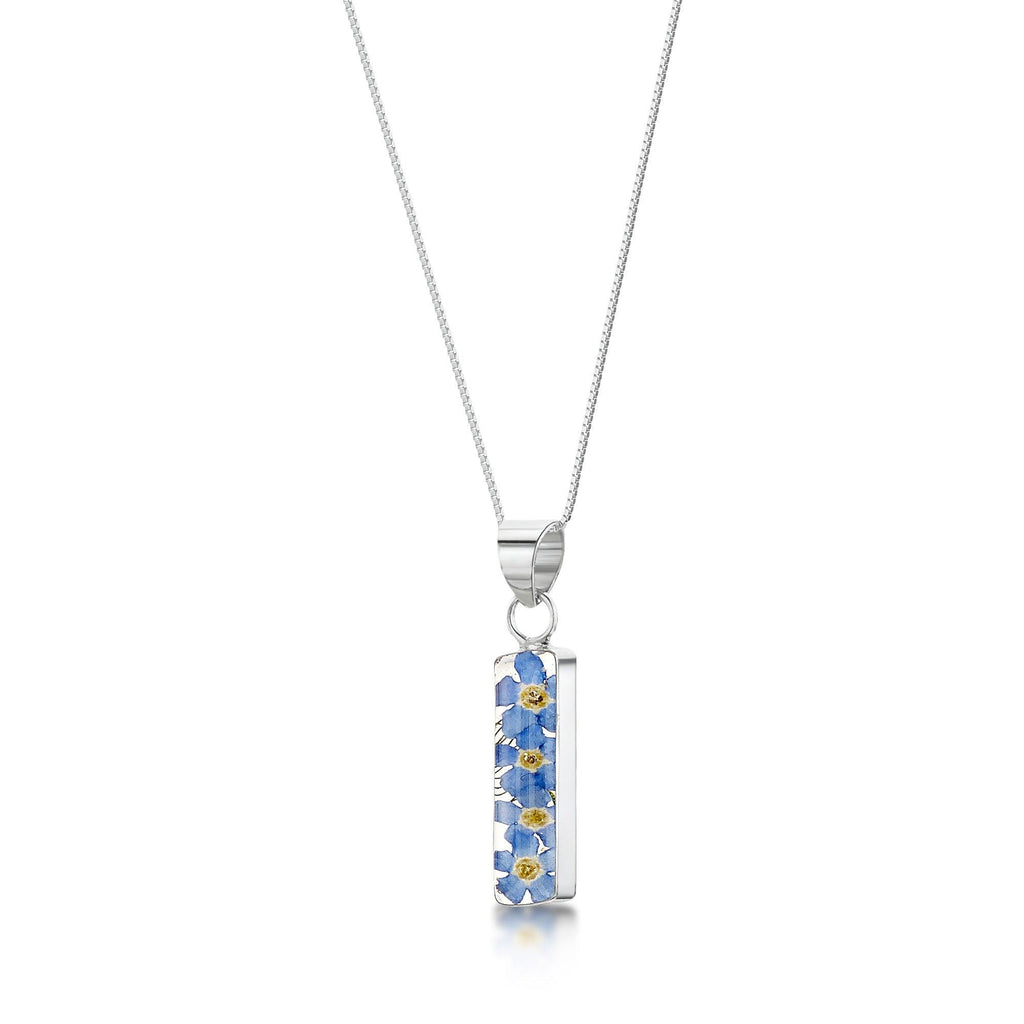 Forget-me-not necklace by Shrieking Violet® Sterling silver rectangle pendant with real forget-me-nots. Handmade with real flowers.