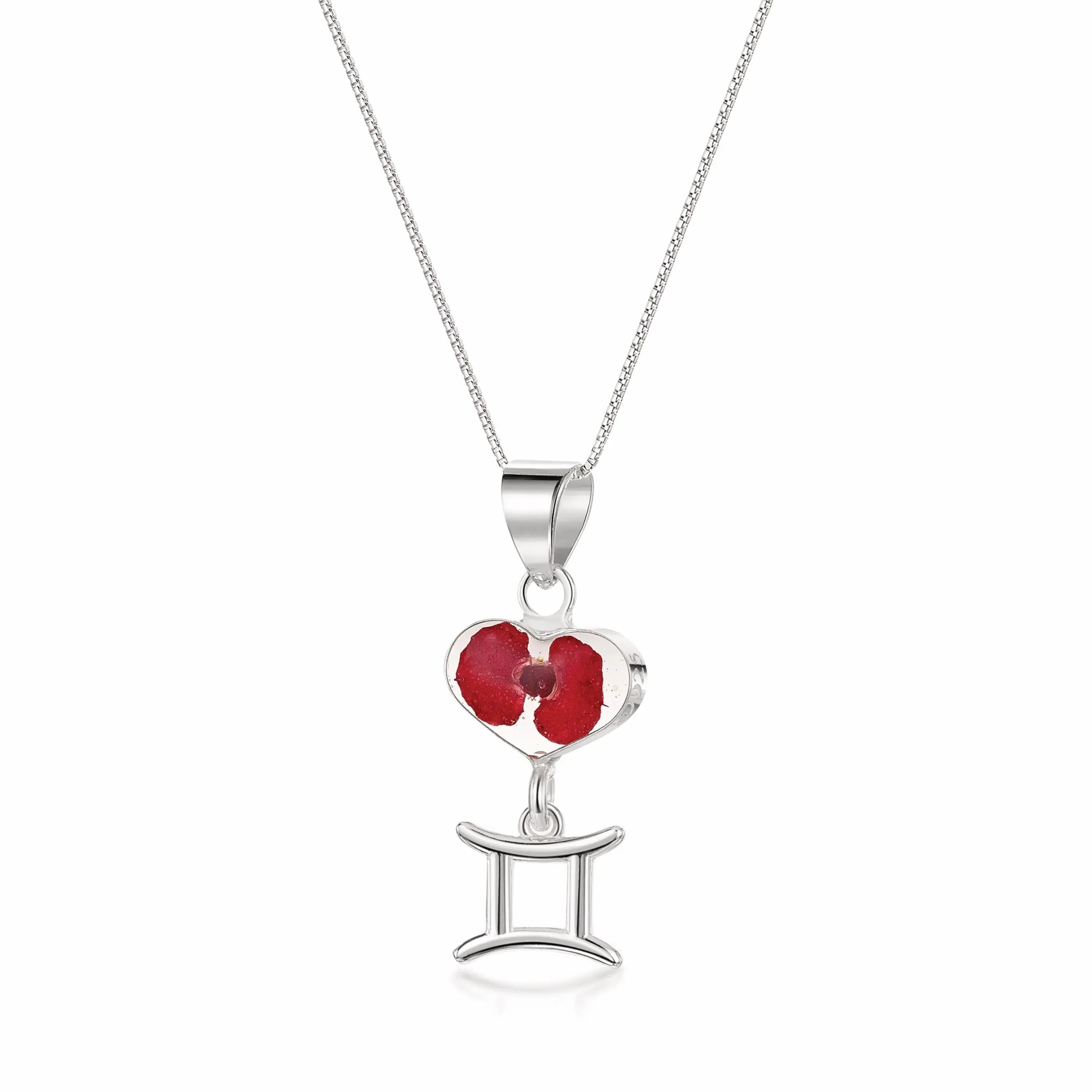 Gemini Necklace - Sterling silver pendant with real flowers & a zodiac charm. More Options...