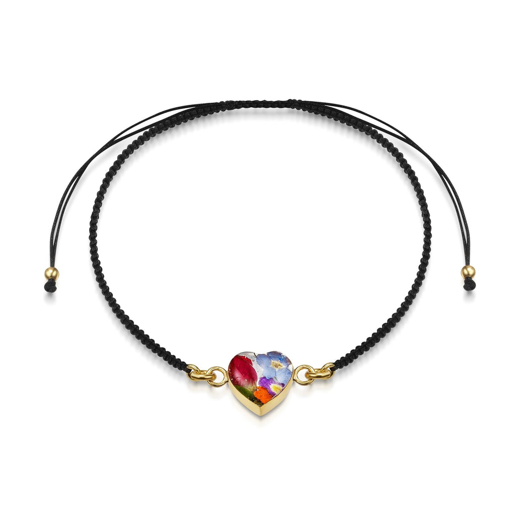 Gold plated black woven bracelet with flower charm - Mixed flower - Heart
