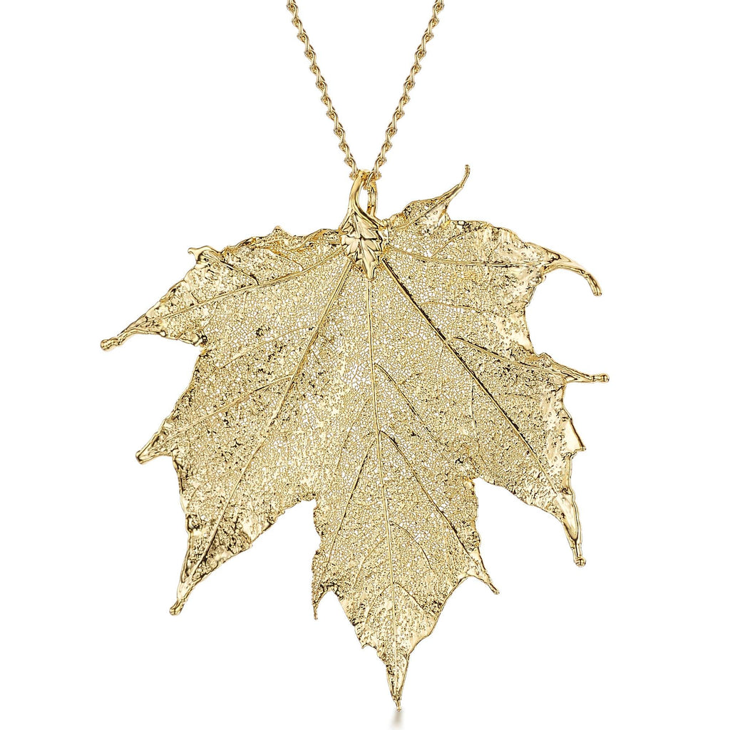Gold Plated Leaf Necklace with a real Canadian Sugar Maple leaf dipped in gold - 24" chain & giftbox