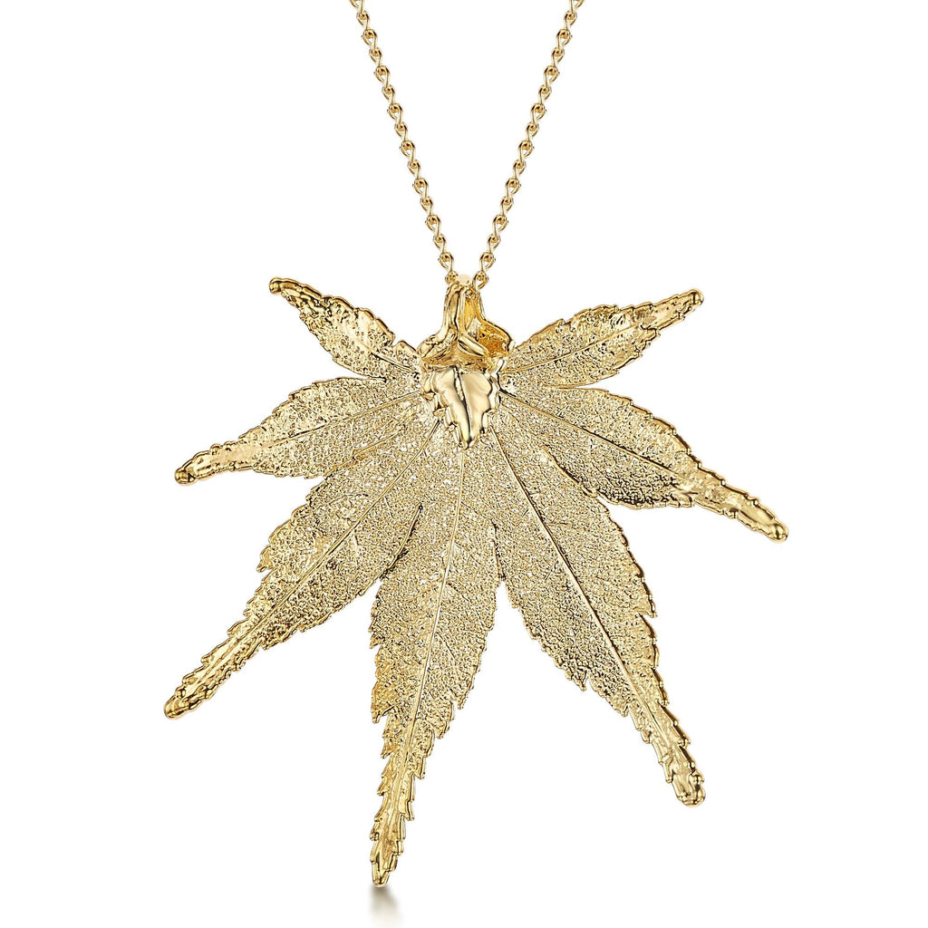 Gold Plated Leaf Necklace with a real Japanese maple Acer leaf dipped in gold - 24" chain & giftbox