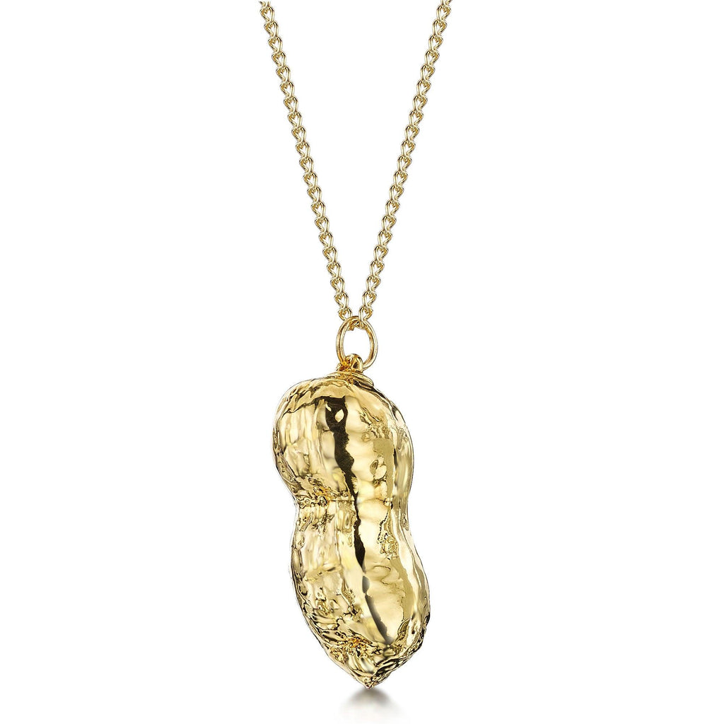 Gold Plated Leaf Necklace with a real Peanut dipped in gold - 24" chain & giftbox