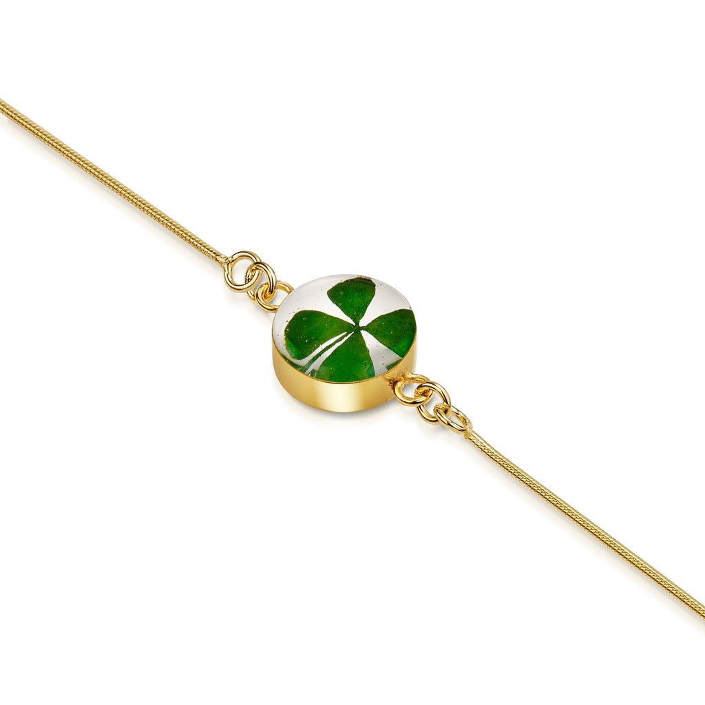 Gold plated snake bracelet with flower charm - Clover - Round