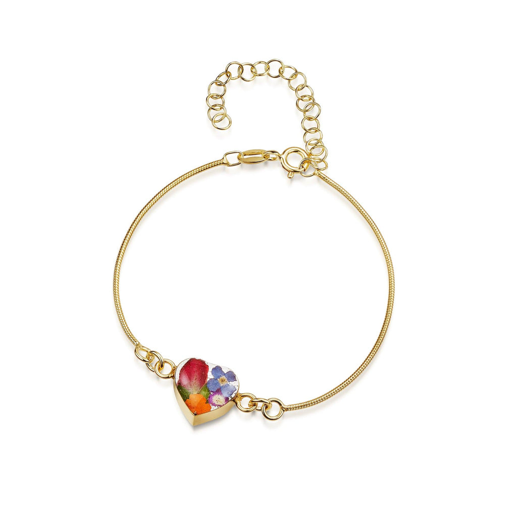 Gold plated snake bracelet with flower charm - Mixed flower - Heart