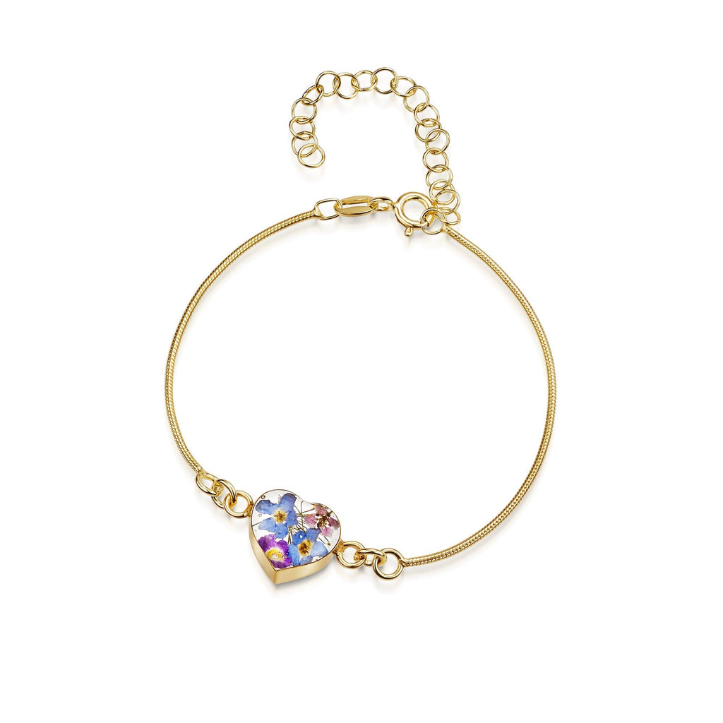 Gold plated snake bracelet with flower charm - Purple Haze - Heart