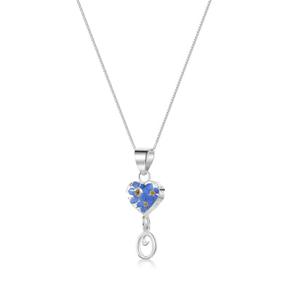 Handmade Sterling Silver Forget-Me-Not Pendant Necklaces with Initial Charm & forget me nots