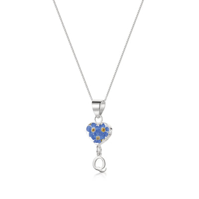 Handmade Sterling Silver Forget-Me-Not Pendant Necklaces with Initial Charm & forget me nots