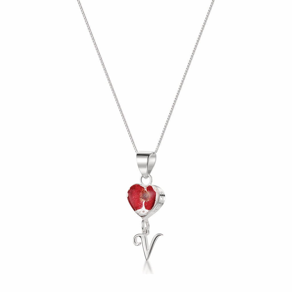 Handmade Sterling Silver Pendant Necklaces with Initial Charm & mini poppy (Euphorbia Milii)